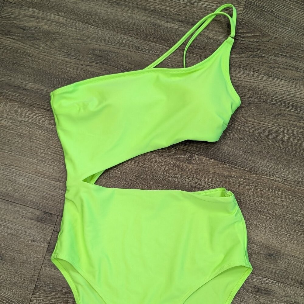 Aerie Green One Shoulder One Piece Cutout Swimsuit Size S